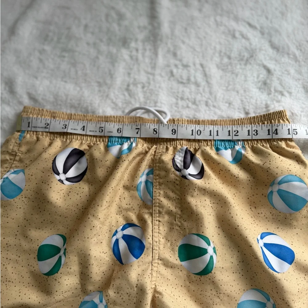 Stylish Tan Swim Trunks with Beach Ball Design